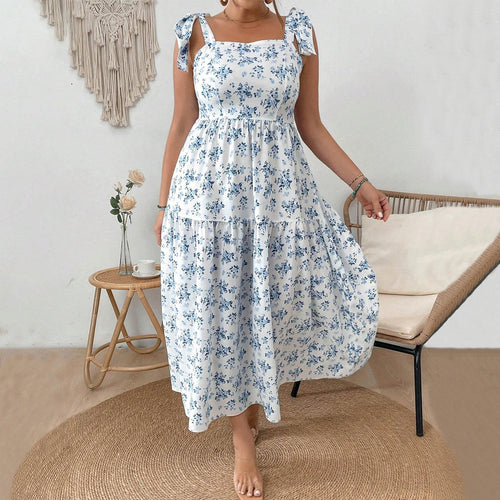 Damen Maxikleid mit floralen Mustern und schmückenden Trägern Drune