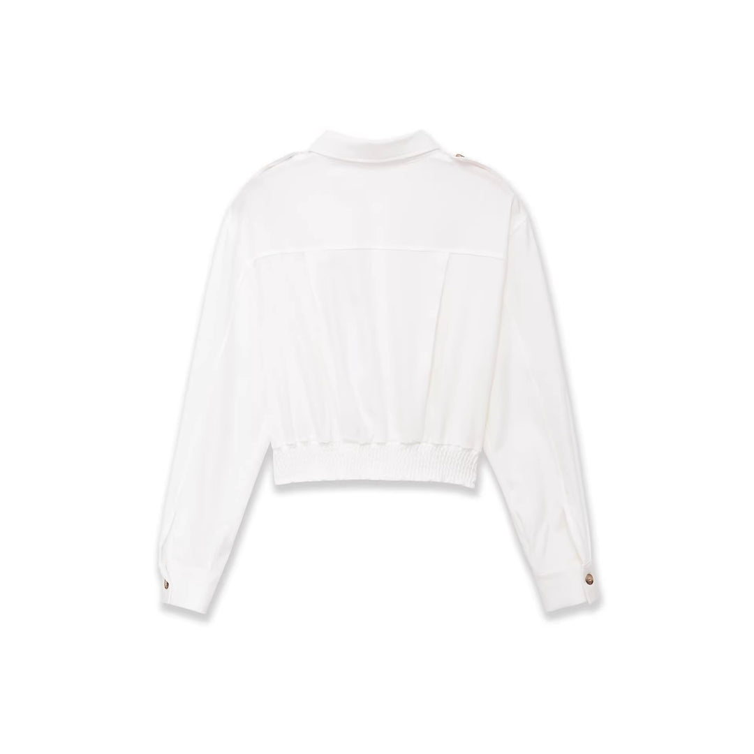 Damen Cropped-Hemdjacke mit Epauletten und taillierenden Abnähern Drune