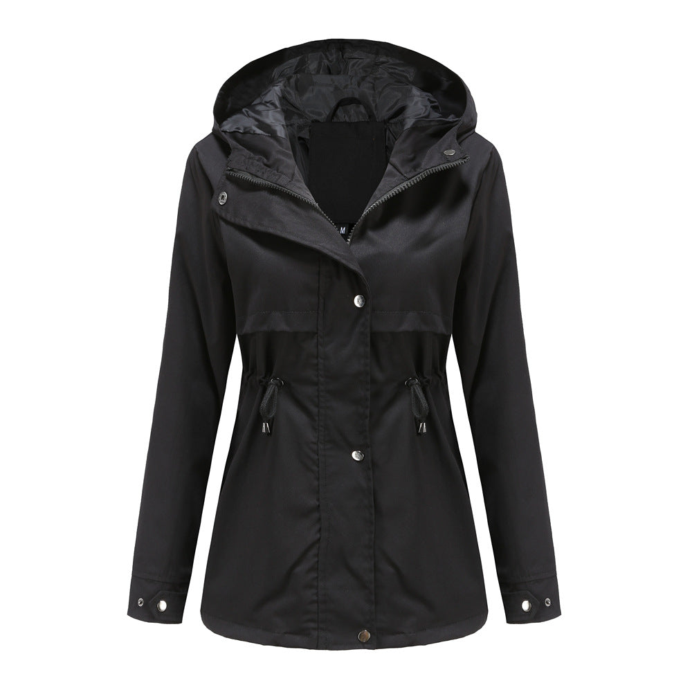 Damen nan atmungsaktive Übergangsjacke mit Kapuze, Taillenzug und verdeckter Druckknopfleiste Drune