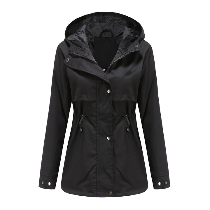 Damen nan atmungsaktive Übergangsjacke mit Kapuze, Taillenzug und verdeckter Druckknopfleiste Drune