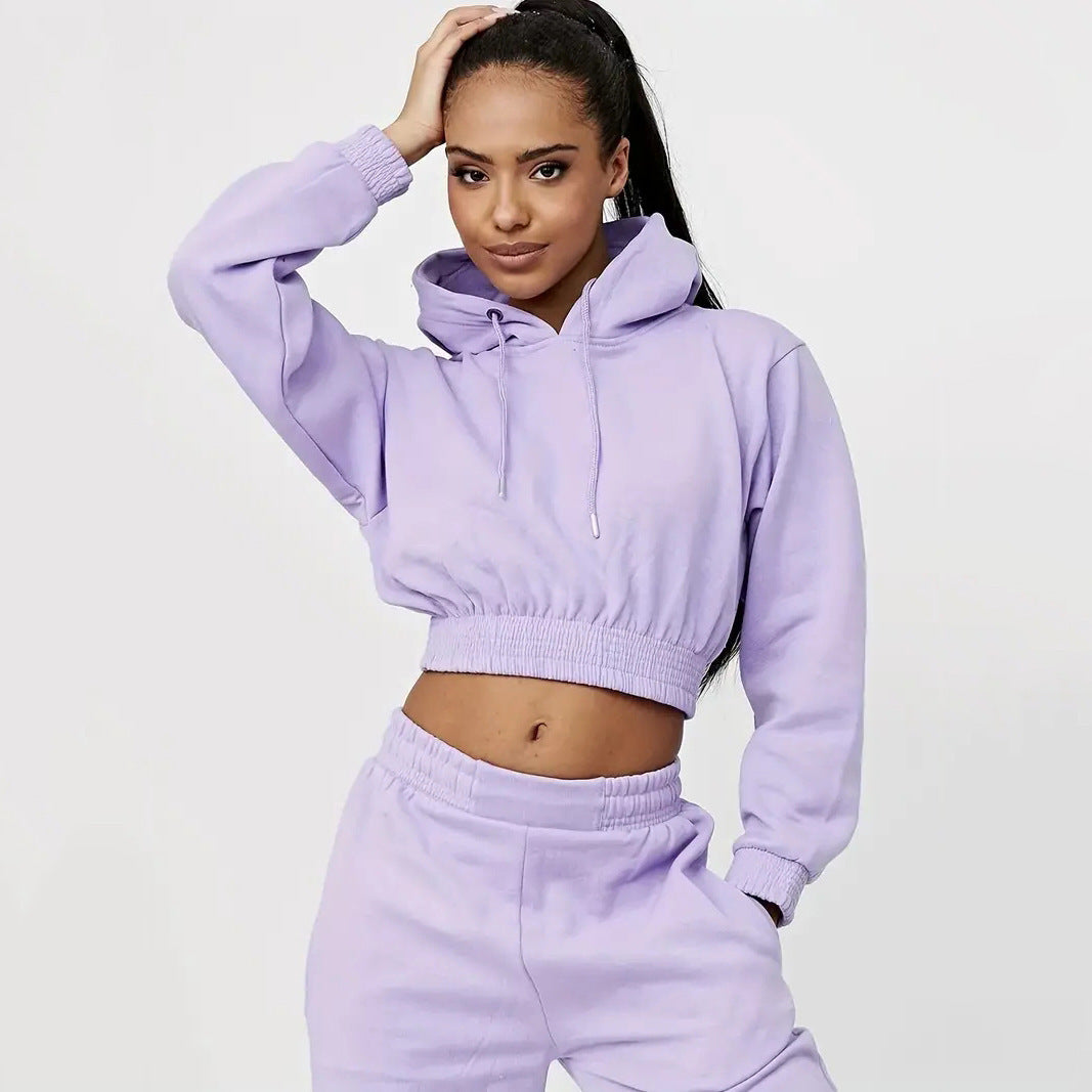 Damen lässiges Sweat-Set mit cropped Hoodie und bequemen Jogginghosen Drune
