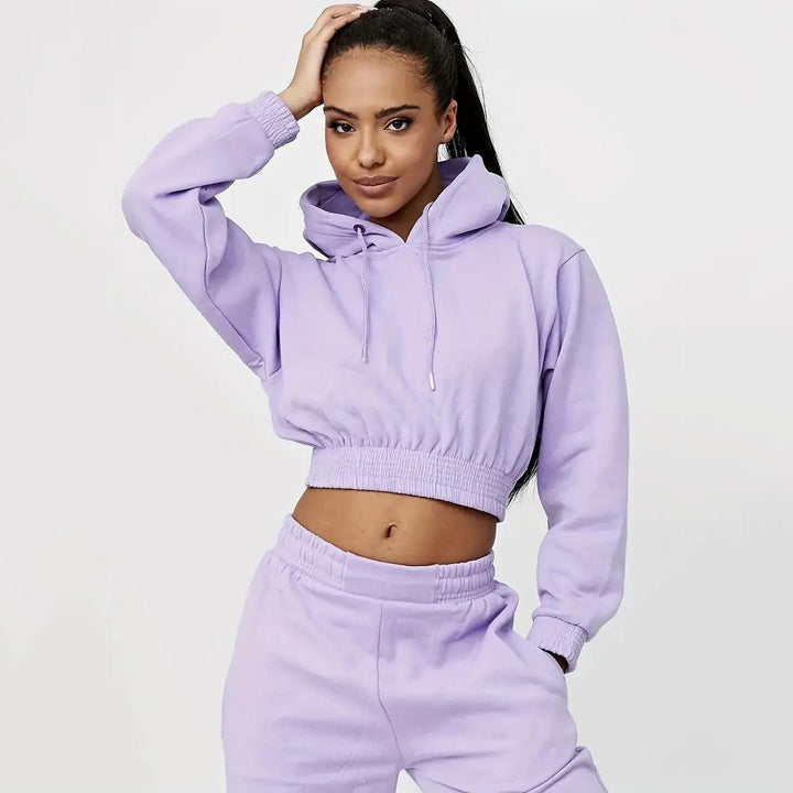 Damen lässiges Sweat-Set mit cropped Hoodie und bequemen Jogginghosen Drune
