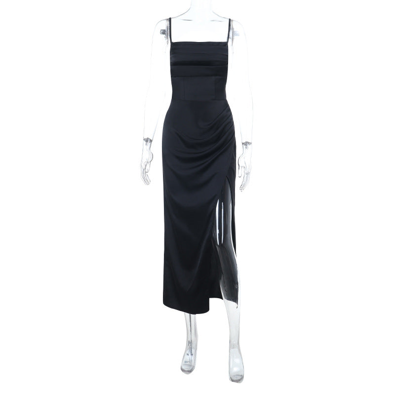 Damen Elegantes Maxikleid mit sensualem Schlitz und feinen Trägern Drune