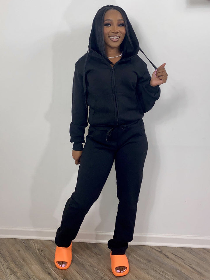 Damen nan Komfort-Zip-Hoodie mit taillenhoher Bootcut-Jogginghose Set Drune