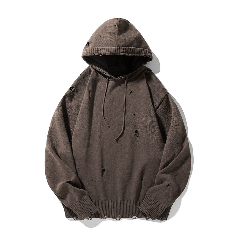 Unisex Oversize Strick‑Kapuzenpullover im Destroyed‑Look Drune