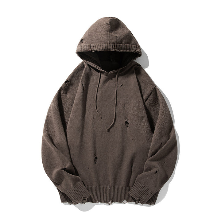 Unisex Oversize Strick‑Kapuzenpullover im Destroyed‑Look Drune
