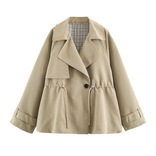 Damen Kurzer Oversize-Trenchcoat mit Tunnelzug-Taille und breitem Revers Drune