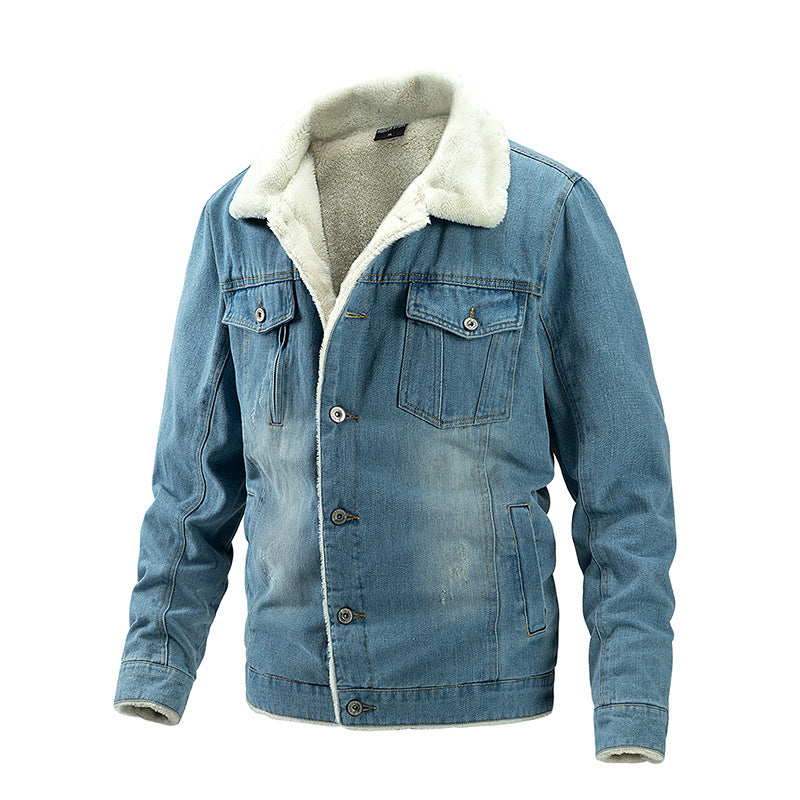 Herren Geprägte Jeansjacke mit Fleece-Innenfutter Drune