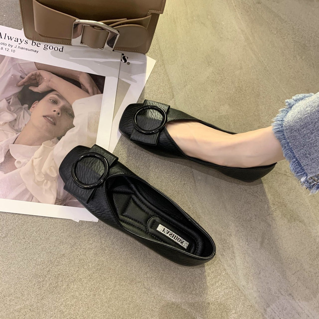 Damen Elegante Slipper-Ballerinas mit quadratischer Zehenpartie und dekorativer Rundschließe Drune