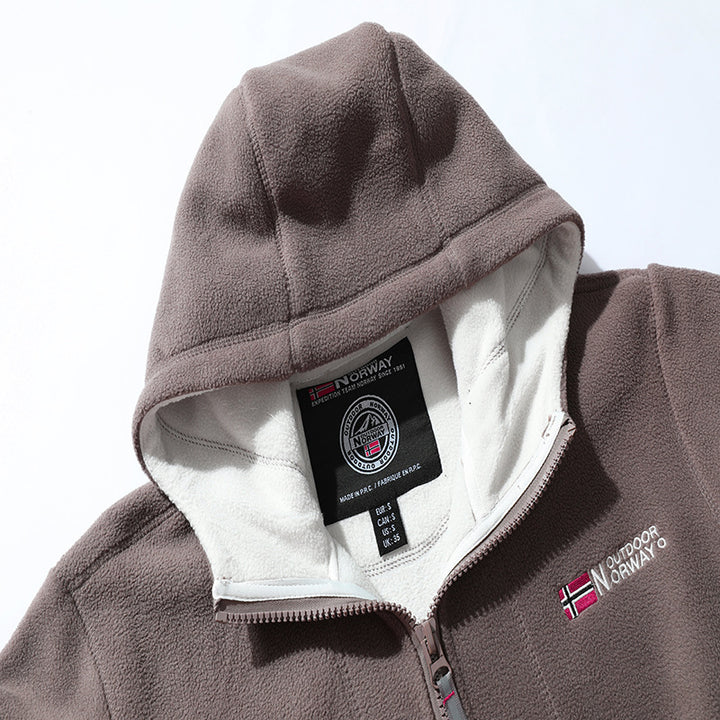 Herren Microfleece-Outdoorjacke mit Kapuze, windabweisender Struktur und Logo-Patch Drune