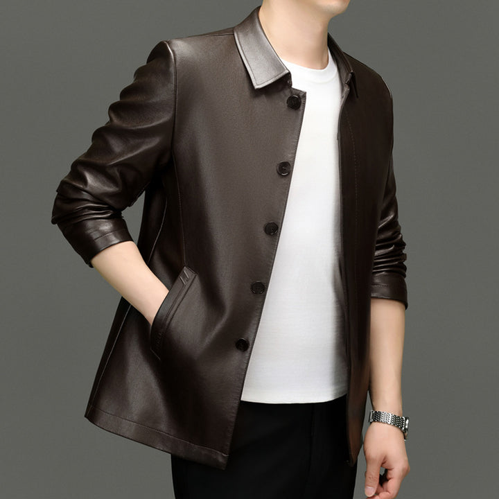 Herren Kunstlederjacke mit modernem Schnitt und eleganter Knopfleiste Drune