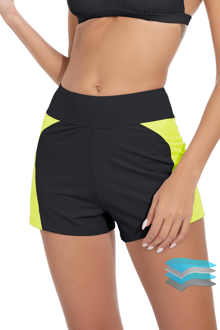 Damen Hochgeschnittene Sport-Badeshorts mit elastischem Bund Drune