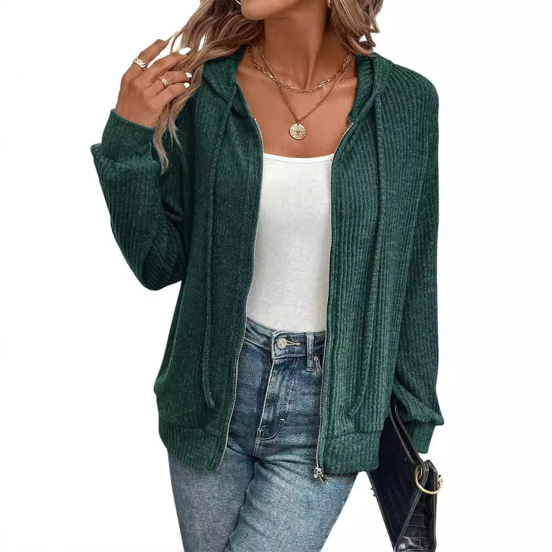 Damen gemütliche Kapuzenjacke im stylischen Rippstrickdesign Drune
