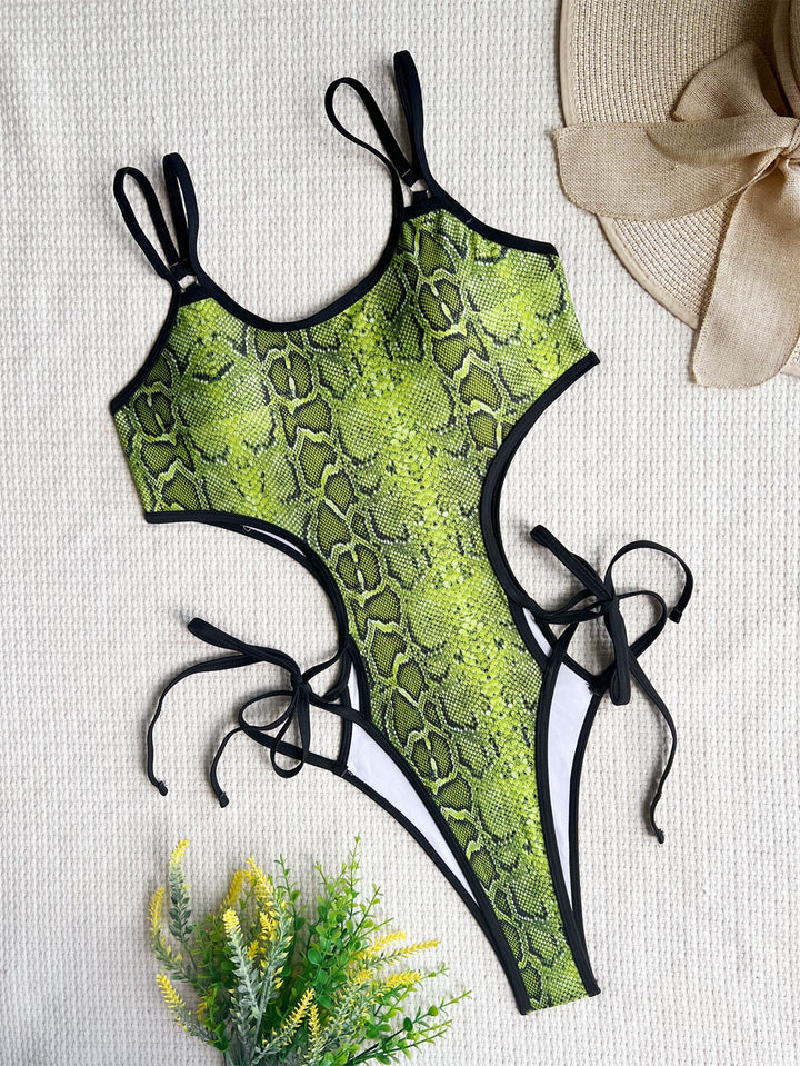 Damen Monokini mit aufregendem Schlangenprint und verstellbaren Kordeldetails Drune