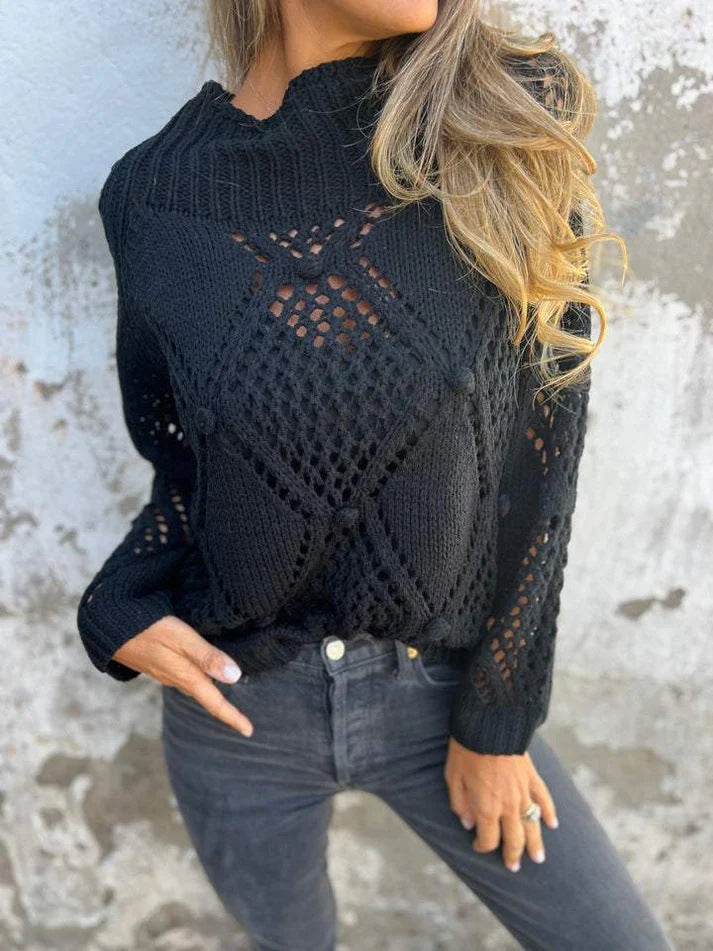 Damen luftiges Strickoberteil mit Häkelmuster Drune