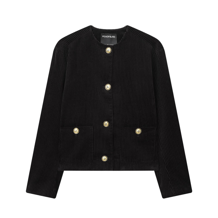 Damen nan kurze Cordjacke mit feiner Breitcord-Struktur, Rundhals und goldenen Zierknöpfen Drune