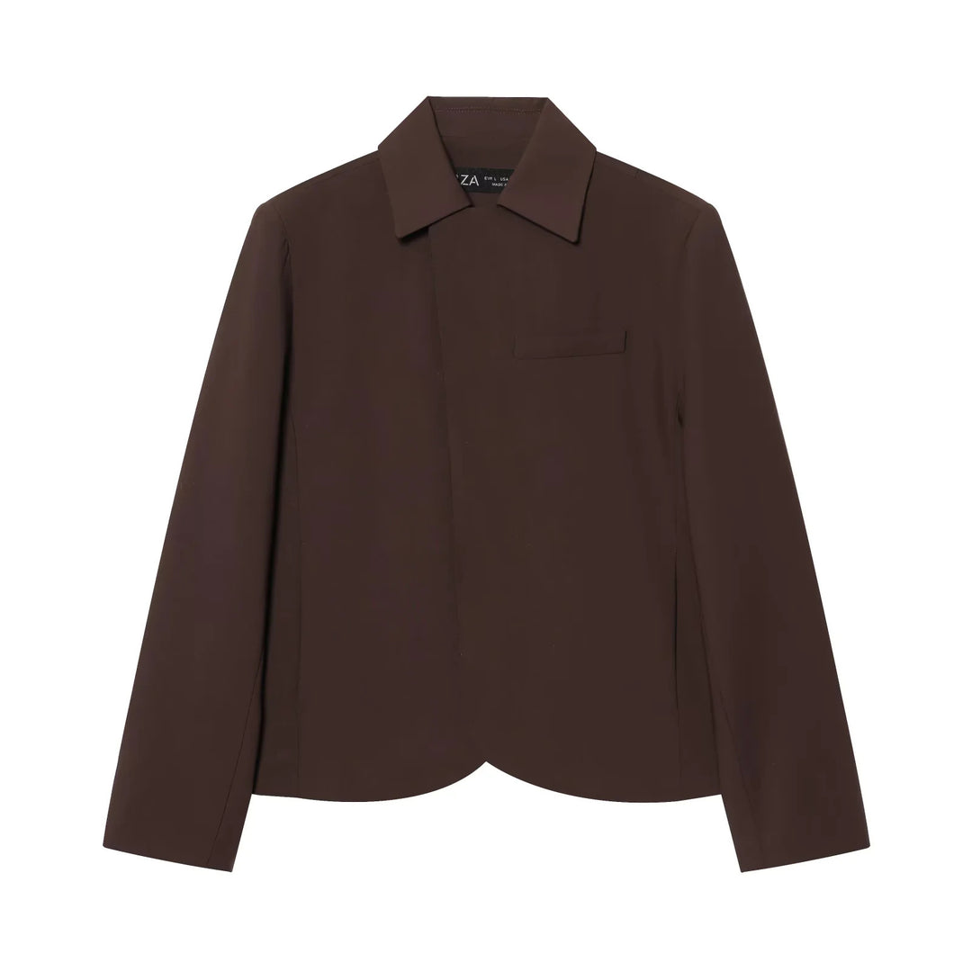Damen nan minimalistisch geschnittener Kurzblazer mit verdeckter Knopfleiste und Brustleistentasche Drune