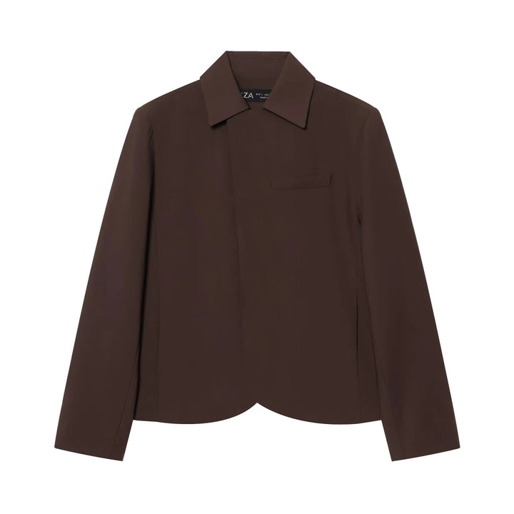Damen nan minimalistisch geschnittener Kurzblazer mit verdeckter Knopfleiste und Brustleistentasche Drune