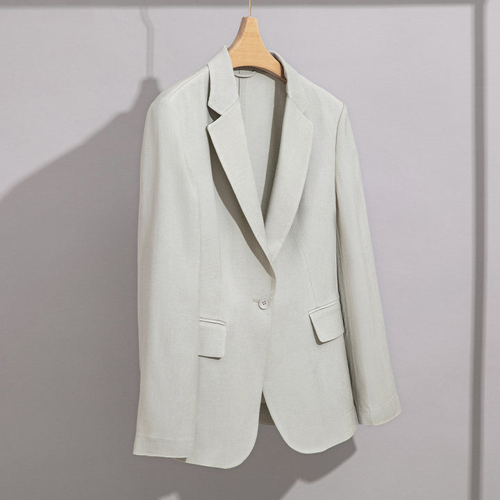 Damen Leichter strukturierter Ein-Knopf-Blazer mit figurformenden Abnähern und Pattentaschen Drune