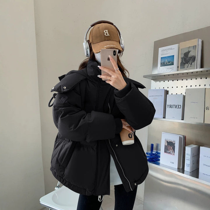 Damen nan oversized gesteppte Kurzjacke mit Kapuze, winddichter Fütterung und übergroßem Kragen Drune
