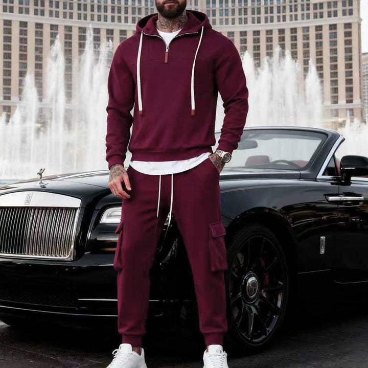 Herren nan lässiger Fleece-Jogginganzug mit halbem Reißverschluss und Cargo-Taschen Drune