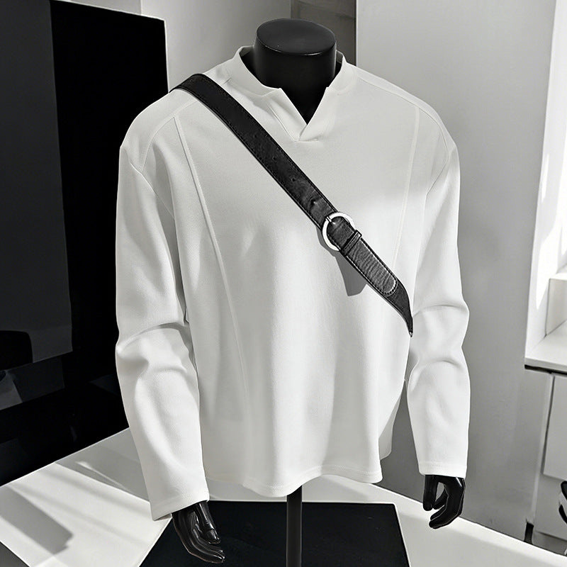 Herren Oversize-Langarmshirt mit V-Notch-Kragen, minimalistischer Schnitt und weichem Baumwollmix Drune