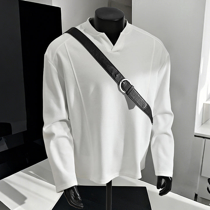 Herren Oversize-Langarmshirt mit V-Notch-Kragen, minimalistischer Schnitt und weichem Baumwollmix Drune