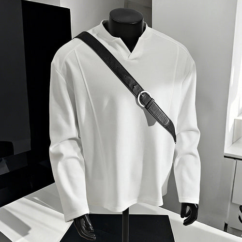 Herren Oversize-Langarmshirt mit V-Notch-Kragen, minimalistischer Schnitt und weichem Baumwollmix Drune