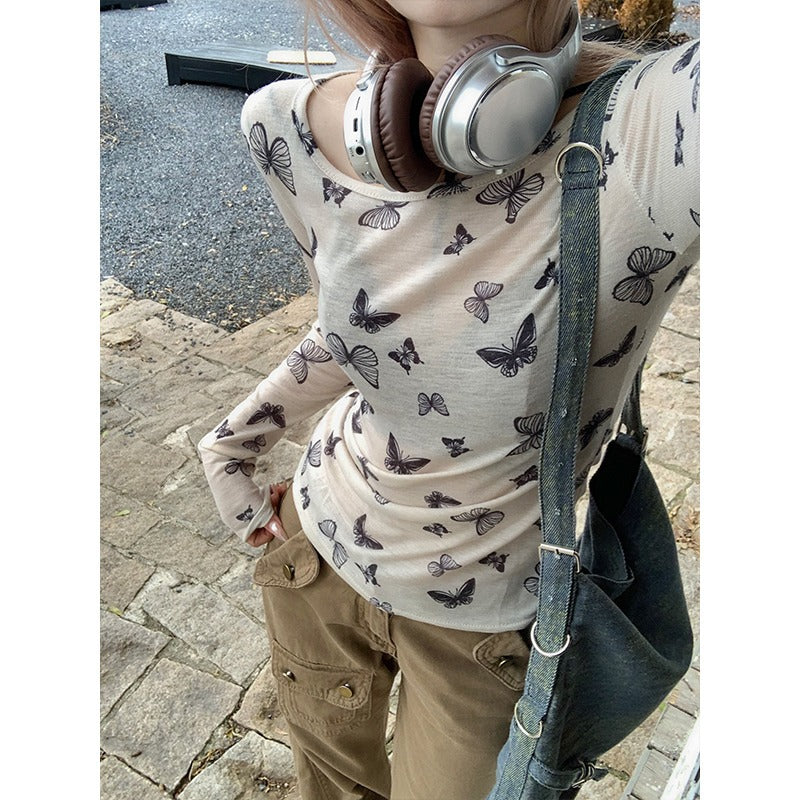 Damen Langarmoberteil mit filigranem Schmetterlingsmuster Drune