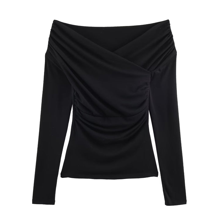 Damen Schulterfreies gerafftes Langarmtop mit Wickel‑Drapierung Drune