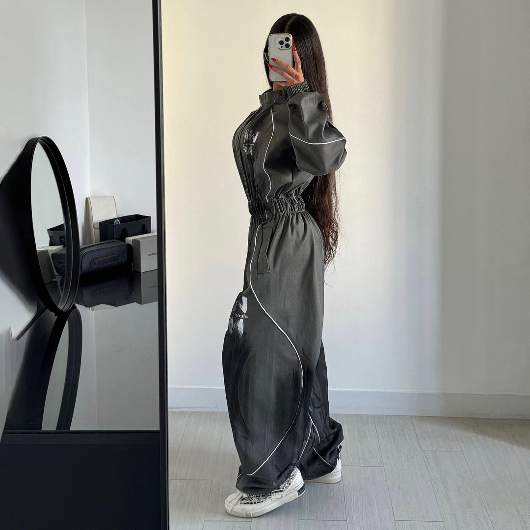 Damen Sportlicher Jumpsuit mit weiten Beinen und elastischem Bund Drune