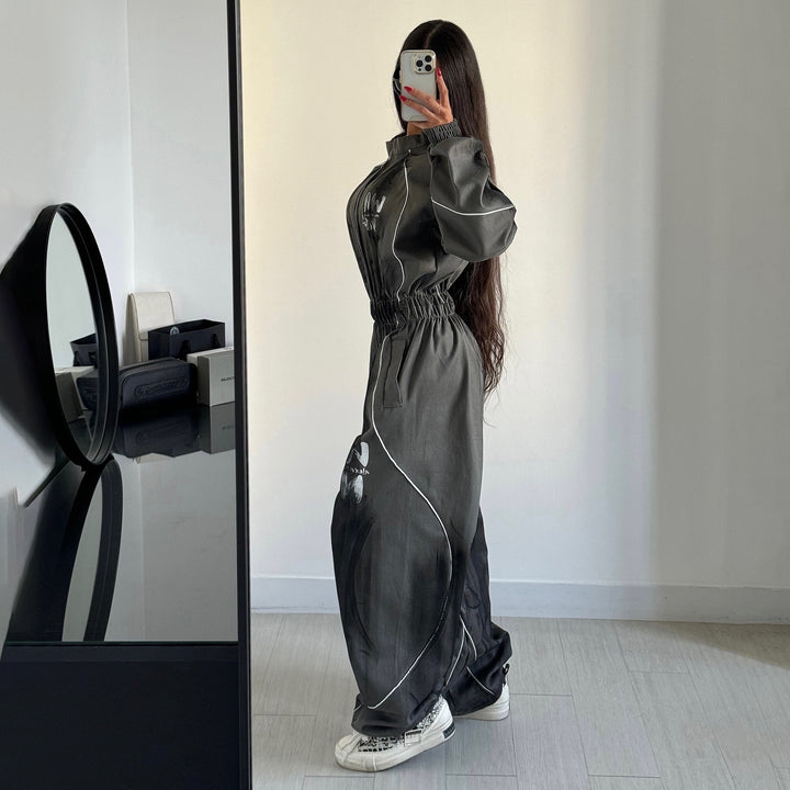 Damen Sportlicher Jumpsuit mit weiten Beinen und elastischem Bund Drune