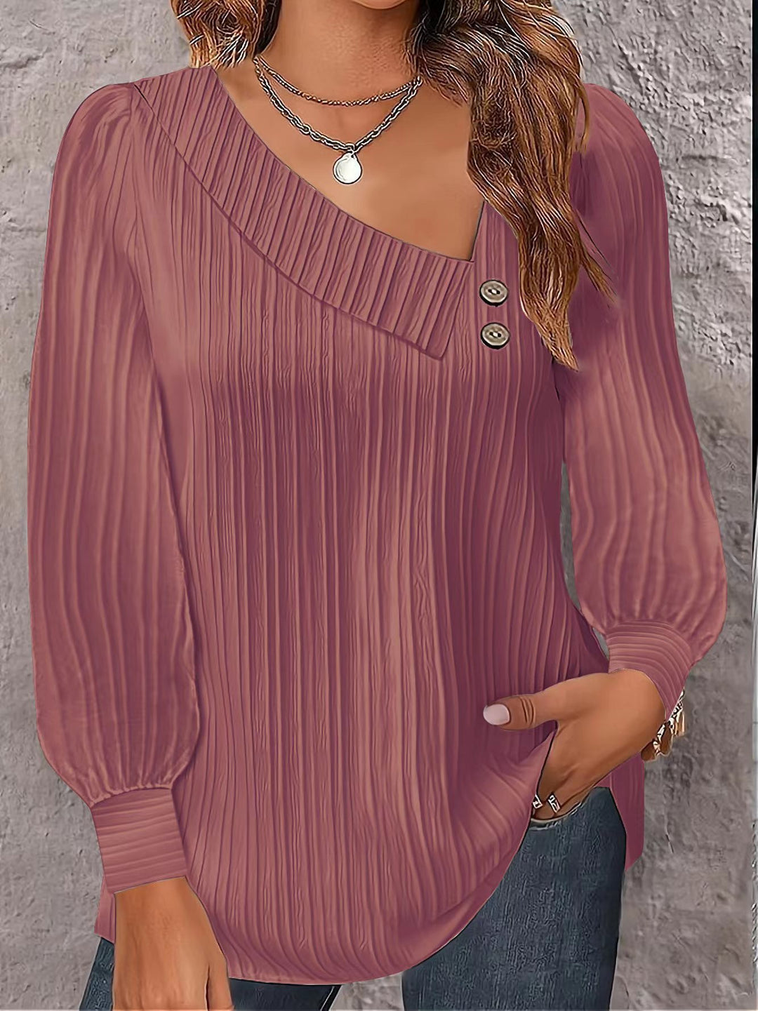 Damen Elegante Oberteil mit strukturiertem Rippdesign und Knopfdetails Drune