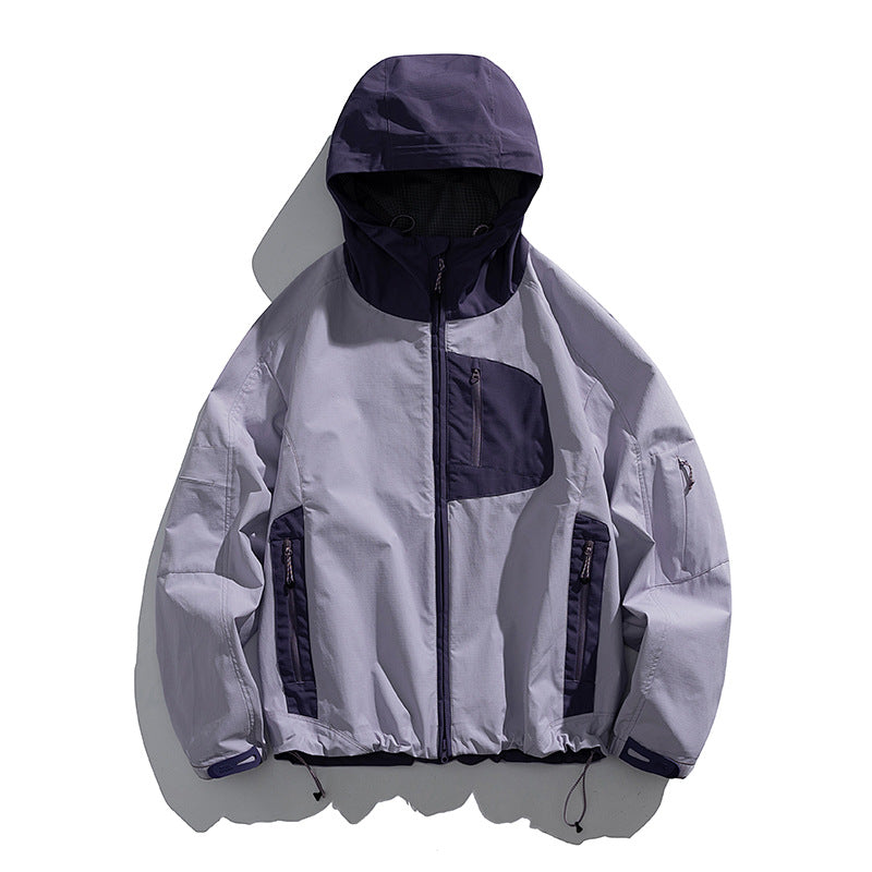 Herren technische wasserabweisende Outdoor-Softshell-Jacke mit Kapuze und verstellbarem Saum Drune