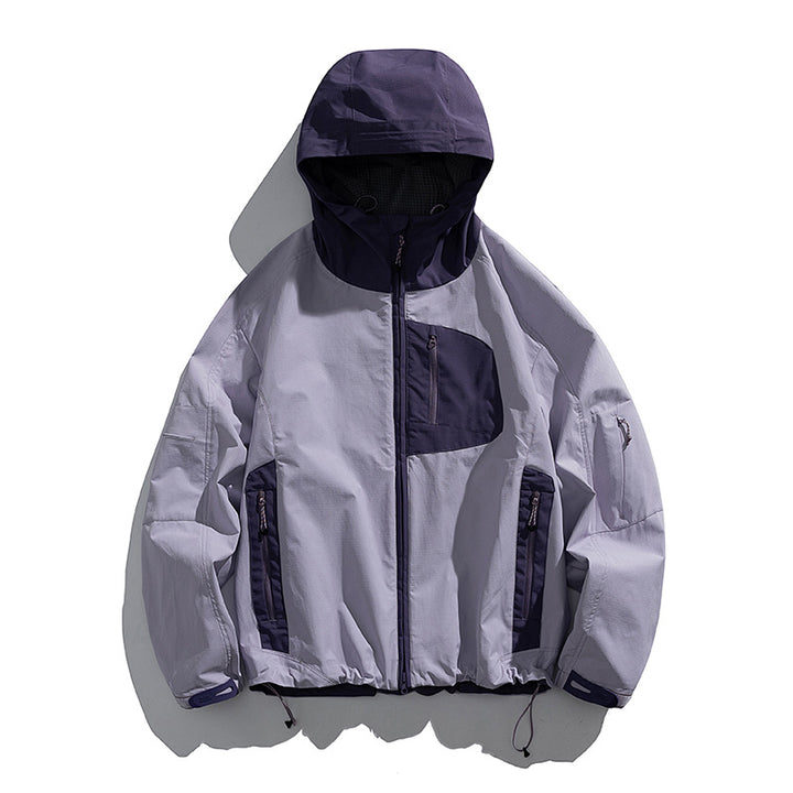 Herren technische wasserabweisende Outdoor-Softshell-Jacke mit Kapuze und verstellbarem Saum Drune
