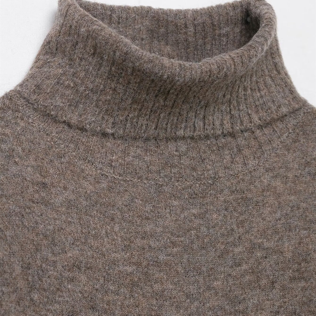 Damen Strickkleid mit kurzem Arm und hochgeschlossenem Kragen Drune