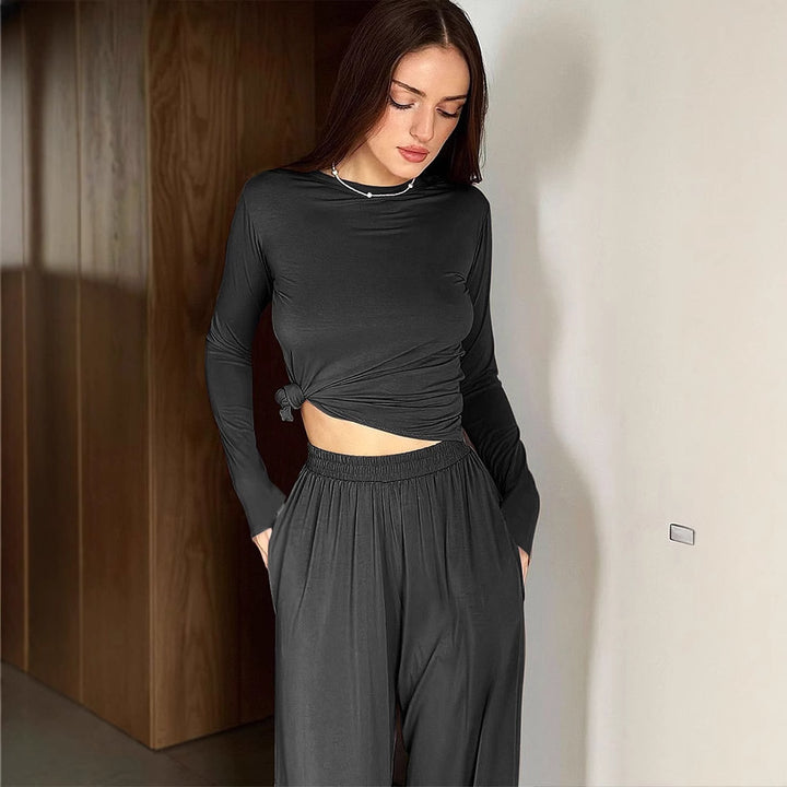 Damen lässiges Freizeit-Set mit hautsympathischem Material und modischem Knotendetail Drune