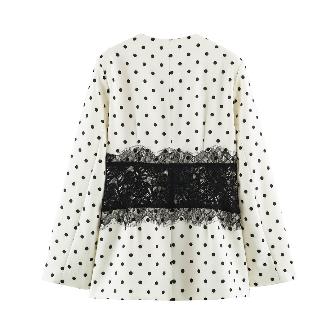 Damen Taillierter Blazer mit Spitzenbesatz und Punktemuster Drune