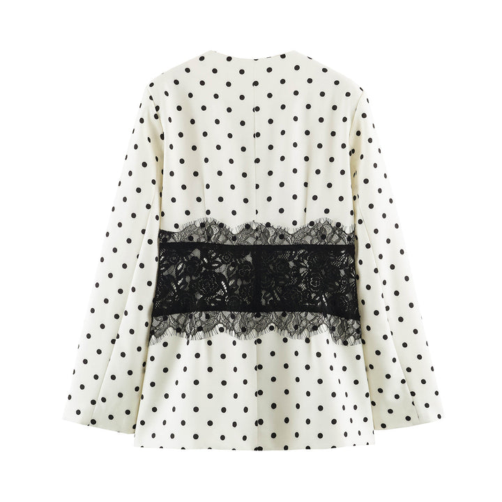 Damen Taillierter Blazer mit Spitzenbesatz und Punktemuster Drune