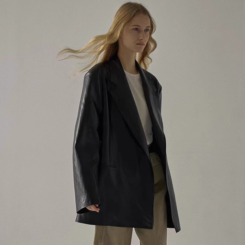 Damen oversized Kunstleder Blazer Drune