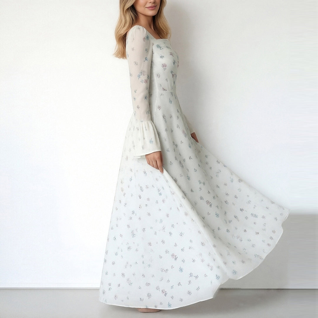 Damen Elegantes Maxikleid mit floralen Applikationen und voluminösen Ärmel Drune