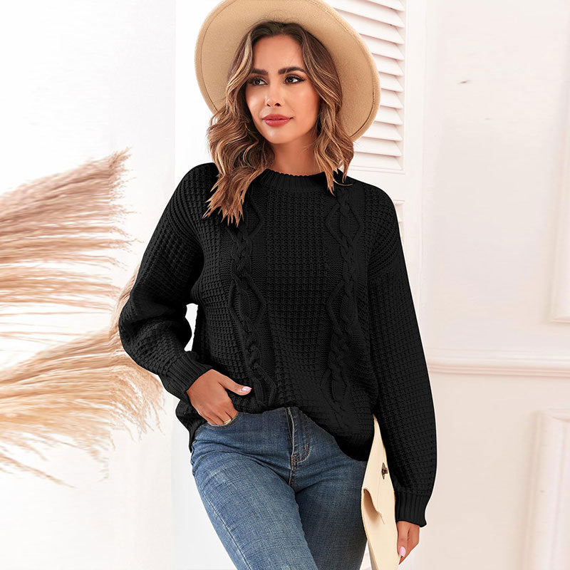 Damen Strickpullover mit Zopfmuster und lässigem Schnitt Drune