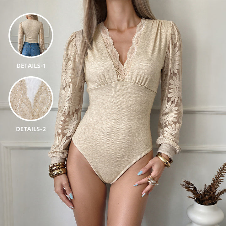 Damen Eleganter Body mit Spitzendetails Drune