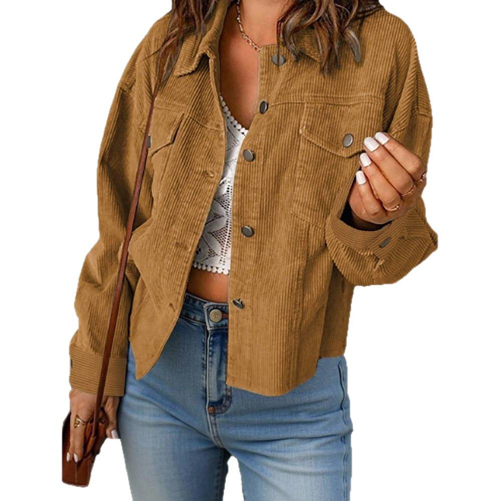 Damen Kurzjacke aus Cord mit Oversize-Passform, Brusttaschen und Druckknopfleiste Drune