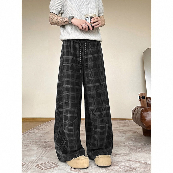 Herren weite karierte Lounge-Hose mit elastischem Bund und Tunnelzug Drune