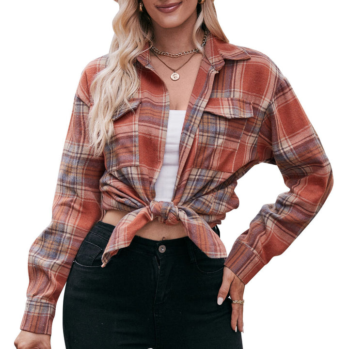 Damen kariertes Hemd mit knopfbarem Frontdesign und lässigem Knoten-Detail Drune