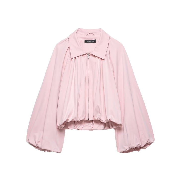 Damen Cropped-Blouson mit Ballonärmeln, Hemdkragen und elastischem Saum Drune