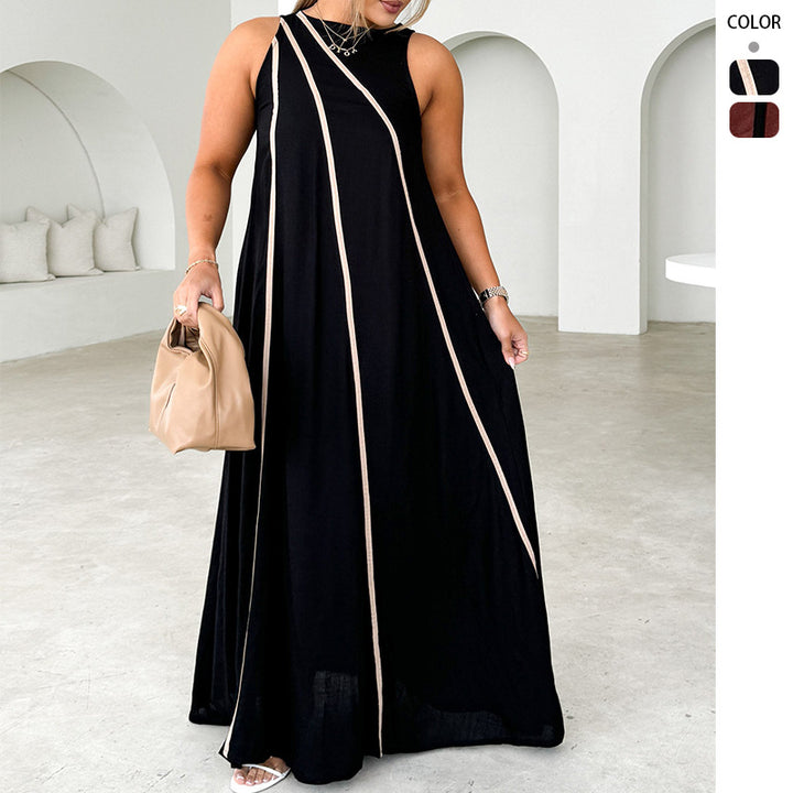 Damen Maxikleid mit asymmetrischem Design und edlen Kontrastnähten Drune