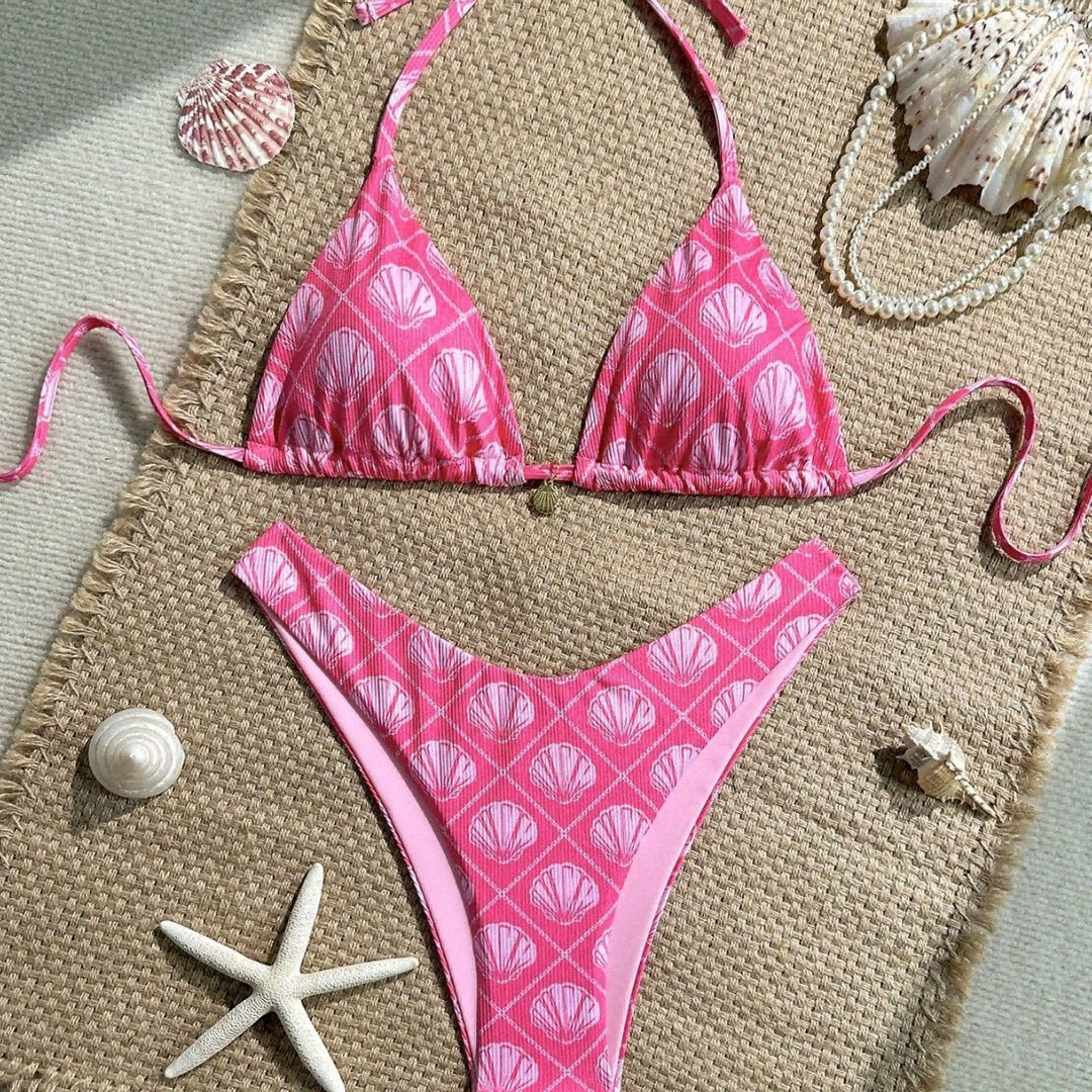 Damen Triangel-Bikini mit maritimem Muschel-Muster Drune