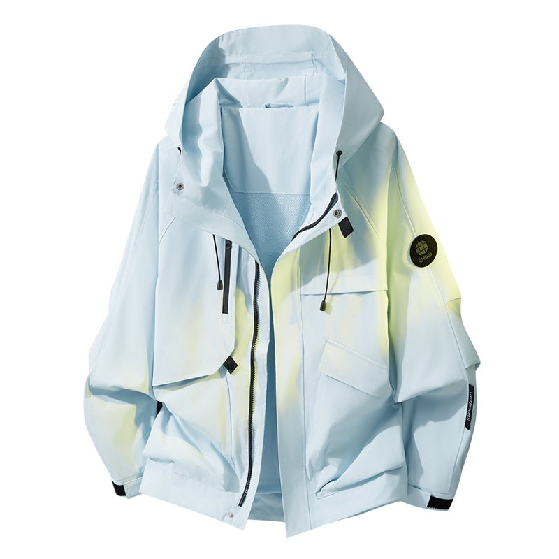 Herren Oversize Utility-Kapuzenjacke mit Multifunktions-Taschen, Zwei-Wege-Reißverschluss & verstellbarem Saum Drune